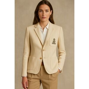 Ralph Lauren • Heritage Black Label Wool Blazer with Embroidered Crest in Cream